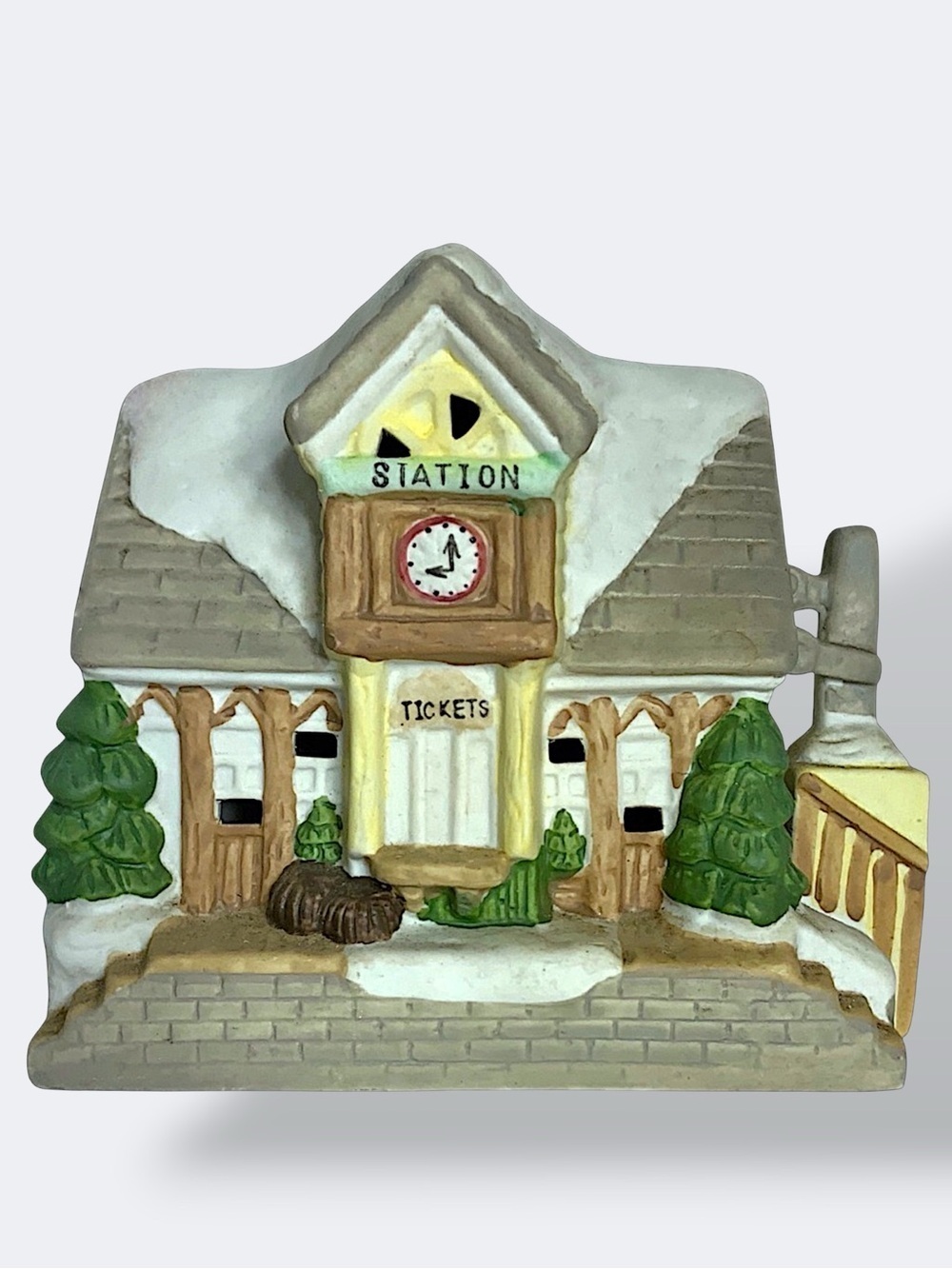 Train Station Vintage Christmas Village Porcelain House Holiday Ticket Building